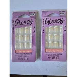 LA Colors CNT103B Nude Glitter White Tip False Nails 10‎ Size Options Pack of 2